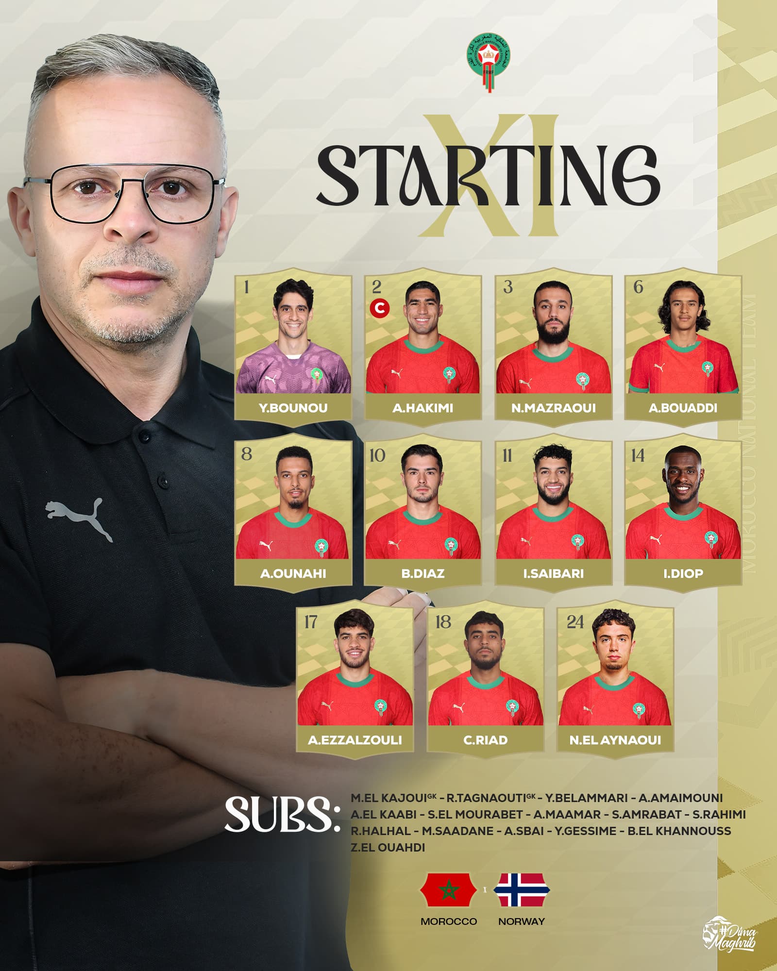 Morocco Announces Starting Lineup for Friendly Match Against Norway